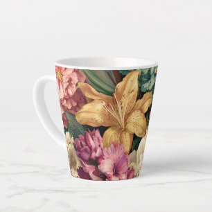 Taza De Café Latte Arreglo Floral Vintage Vibrante