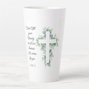 Taza De Café Latte Arrojar toda tu ansiedad sobre él Eucalyptus Cross