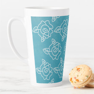 Taza De Café Latte Arroz blanca singulares de color turquesa floral d