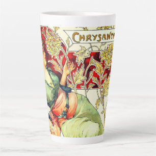 Taza De Café Latte Art nouveau Alphonse Mucha Crisantemo otoño