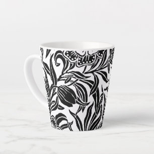 Taza De Café Latte Art Nouveau Floral Botánico Elegante Negro Blanco