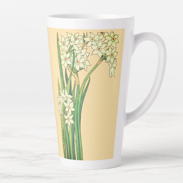 Taza De Café Latte Art Nouveau Narcissus Flowers Latte Mug (Derecha)