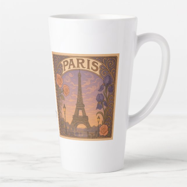 Taza De Café Latte Art Nouveau Paris Eiffel Tower Floral Custom Name (Derecha)