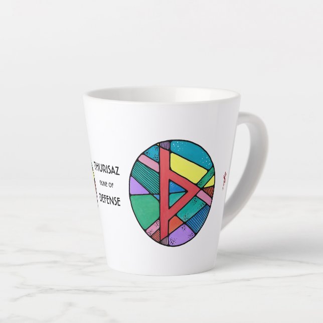 Taza De Café Latte Art Nouveau Thurisaz Rune Latte Mug - ¡DEFENSA! (Ángulo derecho)