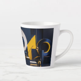 Taza De Café Latte Arte abstracto dinámico con azul marino, dorado y