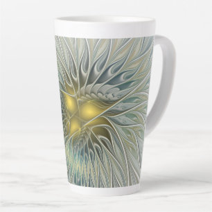 Taza De Café Latte Arte abstracto fractal de fantasía de flor de plat