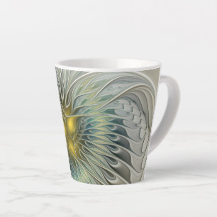 Taza De Café Latte Arte abstracto fractal de fantasía de flor de plat