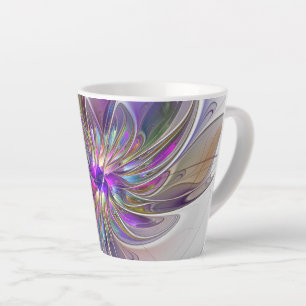 Taza De Café Latte Arte abstracto fractal de flores enérgico y colori