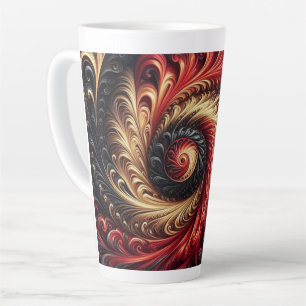 Taza De Café Latte Arte abstracto moderno con remolinos rojos, negros