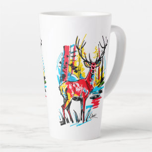 Taza De Café Latte Arte abstracto vibrante de ciervos en el bosque, a