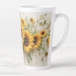 Taza De Café Latte Arte Botánico de Ramo de Girasoles