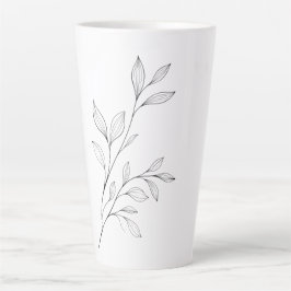 Taza De Café Latte Arte Botánico Minimalista de Línea Negra