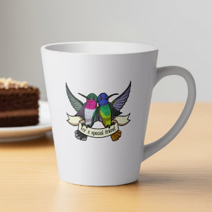 Taza De Café Latte Arte caprichoso de colibrí Agrega tu texto cinta