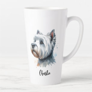 Taza De Café Latte Arte de acuarela de perro blanco personalizado per