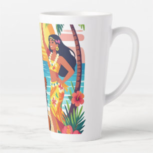 Taza De Café Latte Arte de Baile Tropical Hula Puesta de Sol Hawaiana