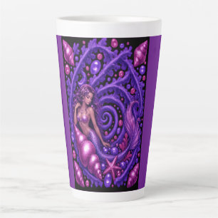 Taza De Café Latte Arte de Fantasía de Sirena Púrpura Mística Océan