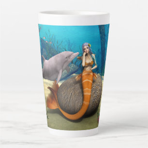 Taza De Café Latte Arte de Fantasía Subacuática de Sirena Delfín Soña