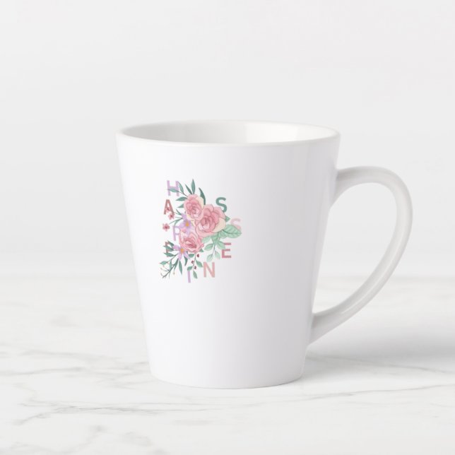 Taza De Café Latte Arte de flores de felicidad (Derecha)
