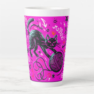 Taza De Café Latte Arte de gato negro neón