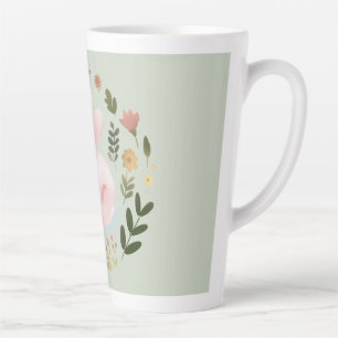 Taza De Café Latte Arte de guirnalda floral de conejito de primavera 