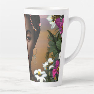 Taza De Café Latte Arte de IA de Belleza Afroamericana