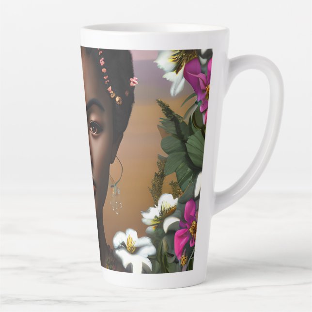 Taza De Café Latte Arte de IA de Belleza Afroamericana (Derecha)