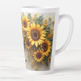 Taza De Café Latte Arte de jardín de girasoles de granja