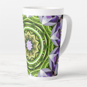 Taza De Café Latte Arte de Mandala de Floral Púrpura en Calidoscopio