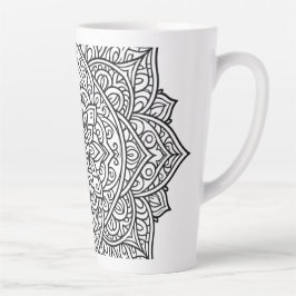 Taza De Café Latte Arte de Mandala de Línea Negra Intrincada
