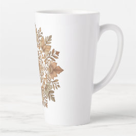 Taza De Café Latte Arte de Mandala Floral Intrincado en Tonos Marrone