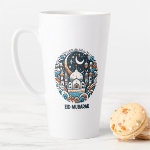 Taza De Café Latte Arte de Mezquita Colorida Media Luna Decorada Eid 