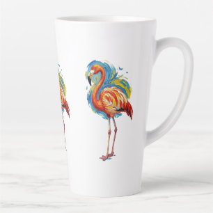 Taza De Café Latte Arte de pájaro abstracto de flamenco con pincelada