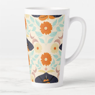 Taza De Café Latte Arte de patrón de polilla Cottagecore | Diseño flo
