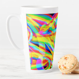 Taza De Café Latte Arte De Patrón Neón Brillante Y Colorido