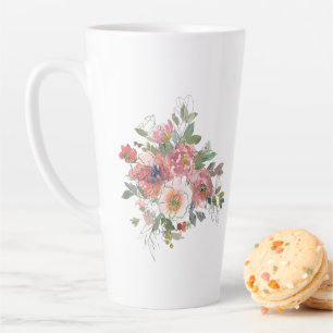 Taza De Café Latte Arte de ramo de flores de acuarela elegante y herm