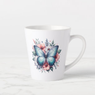 Taza De Café Latte Arte de ramo floral de mariposa vibrante-96283