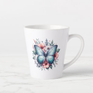 Taza De Café Latte Arte de ramo floral de mariposa vibrante-96283