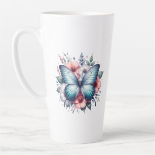 Taza De Café Latte Arte de ramo floral de mariposa vibrante-96283