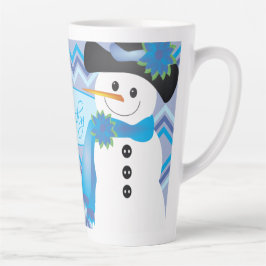 Taza De Café Latte Arte de Snowman azul