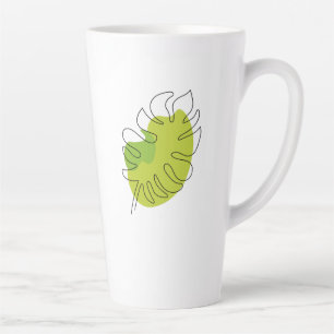 Taza De Café Latte Arte de una sola línea tropical aislado follaje