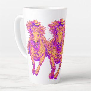 Taza De Café Latte Arte de vaquera con caballo de neón occidental