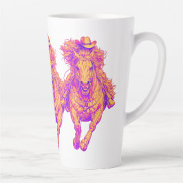Taza De Café Latte Arte de vaquera con caballo de neón occidental