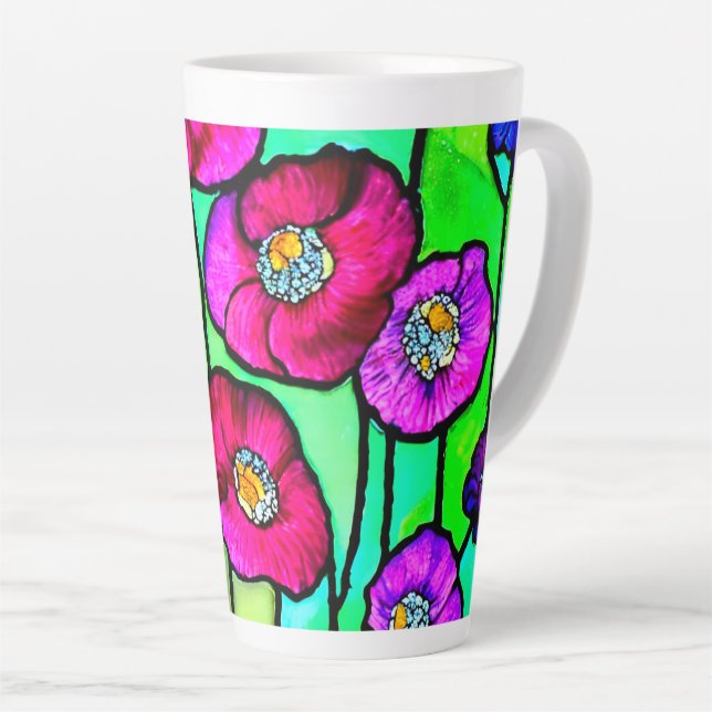 Taza De Café Latte Arte de vidrio de anémonas (Ángulo derecho)
