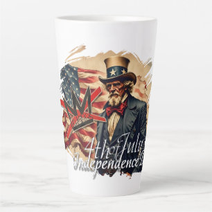 Taza De Café Latte Arte del Día de la Independencia del Tío Sam sin R