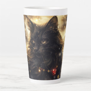 Taza De Café Latte Arte digital de gato en el bosque noruego