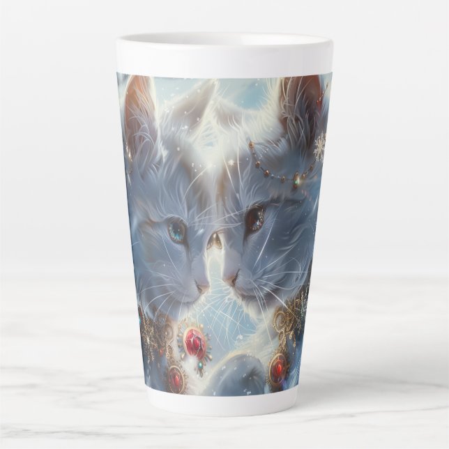 Taza De Café Latte Arte digital de gatos blancos (Anverso)