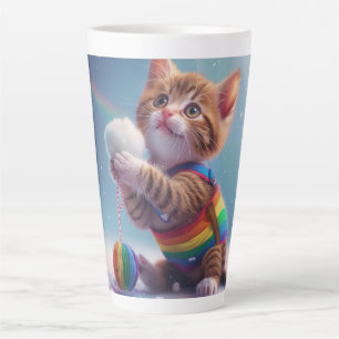 Taza De Café Latte Arte digital lindo kitty arcoiris