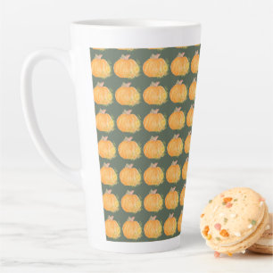Taza De Café Latte Arte en Acuarela de Calabaza de Otoño