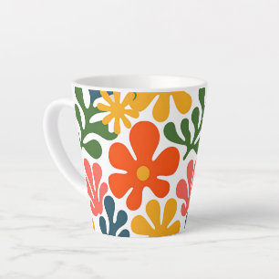 Taza De Café Latte Arte Floral Abstracto Colorido Matisse Retro