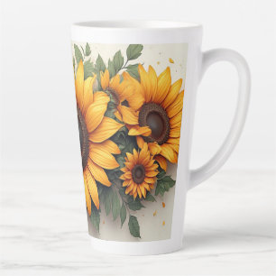 Taza De Café Latte Arte Floral de Girasoles Amarillos